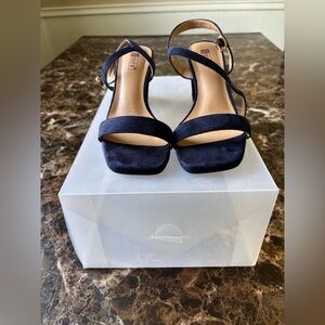 Navy Block Heeled Sandals